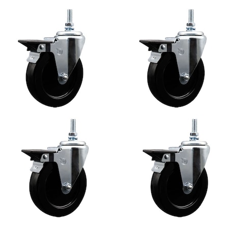 Service Caster 5 Inch Hard Rubber 12 MM Threaded Stem Caster Set with Brake SCC-TS20S514-HRS-PLB-M1215-4